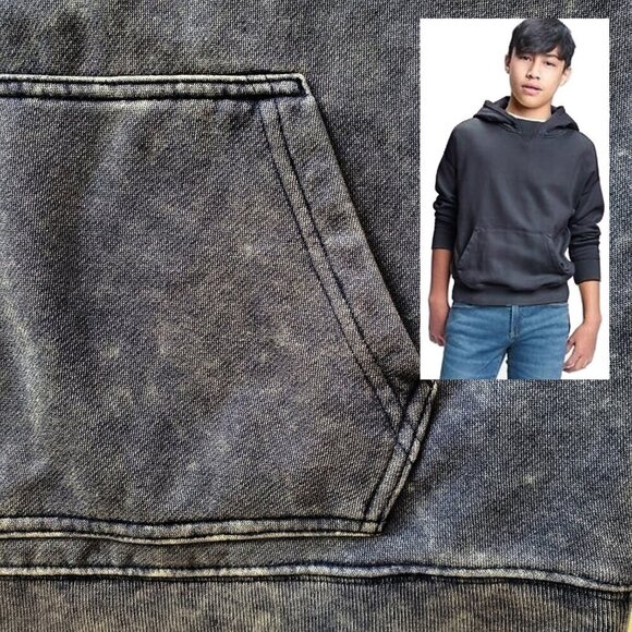 NWT GAP Teen Boys Pullover Hoodie in Dark Gray Mineral Wash Super Soft size L 10 - Picture 1 of 15